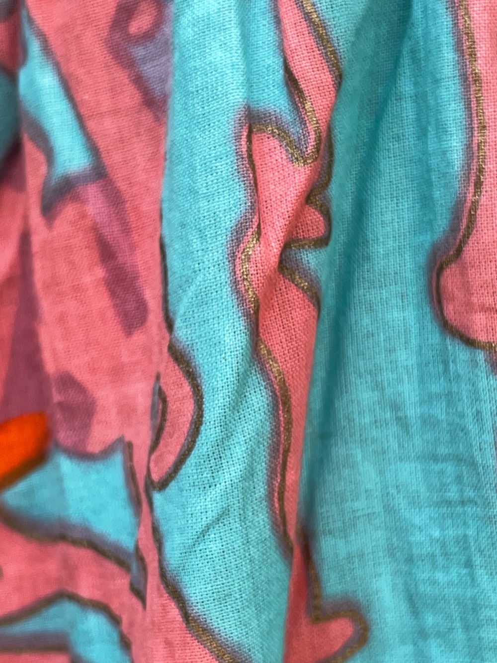 Debbie Katz Tala Pant Sea, Boho Wide-Leg Tiered Pants in Aqua & Coral - L - Picture 6 of 10